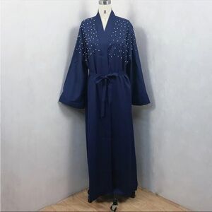 Abayas Muslim Women Kimono Black Abaya Robe Turkish Dress Kaftan Navy Blue